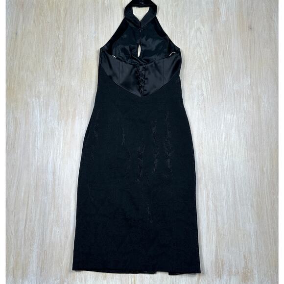 Karen Millen Black Jacquard Halter Neck Satin Trim Cocktail Party Midi Dress 8 - Picture 9 of 14